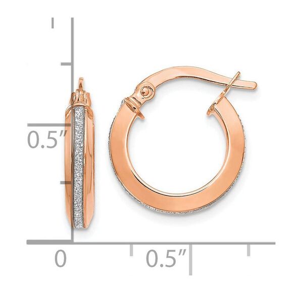3mm Glitter Infused Round Hoop Earrings in 14k Rose Gold, 14mm - Picture 4 of 5